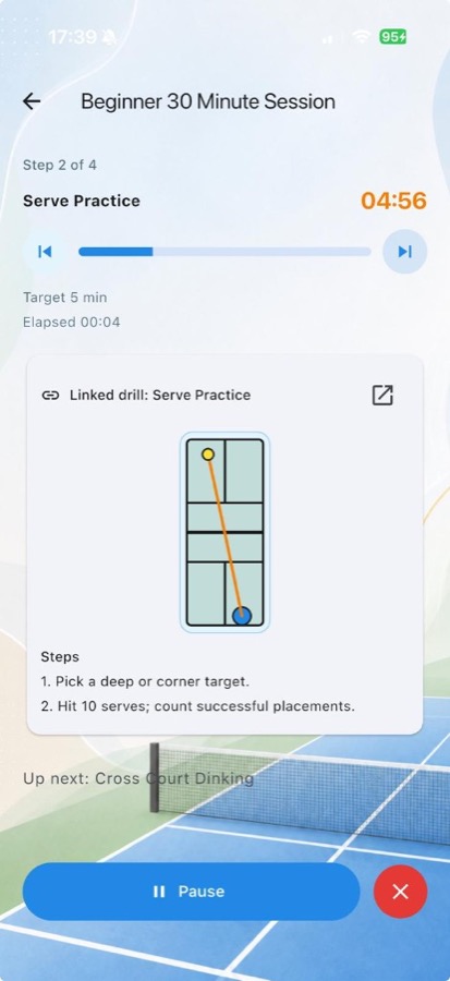 Guided session with court diagram