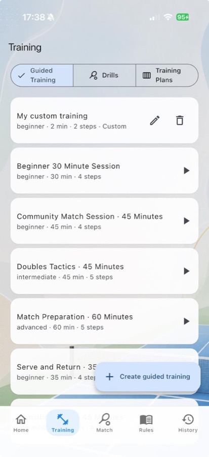 Training hub with guided sessions